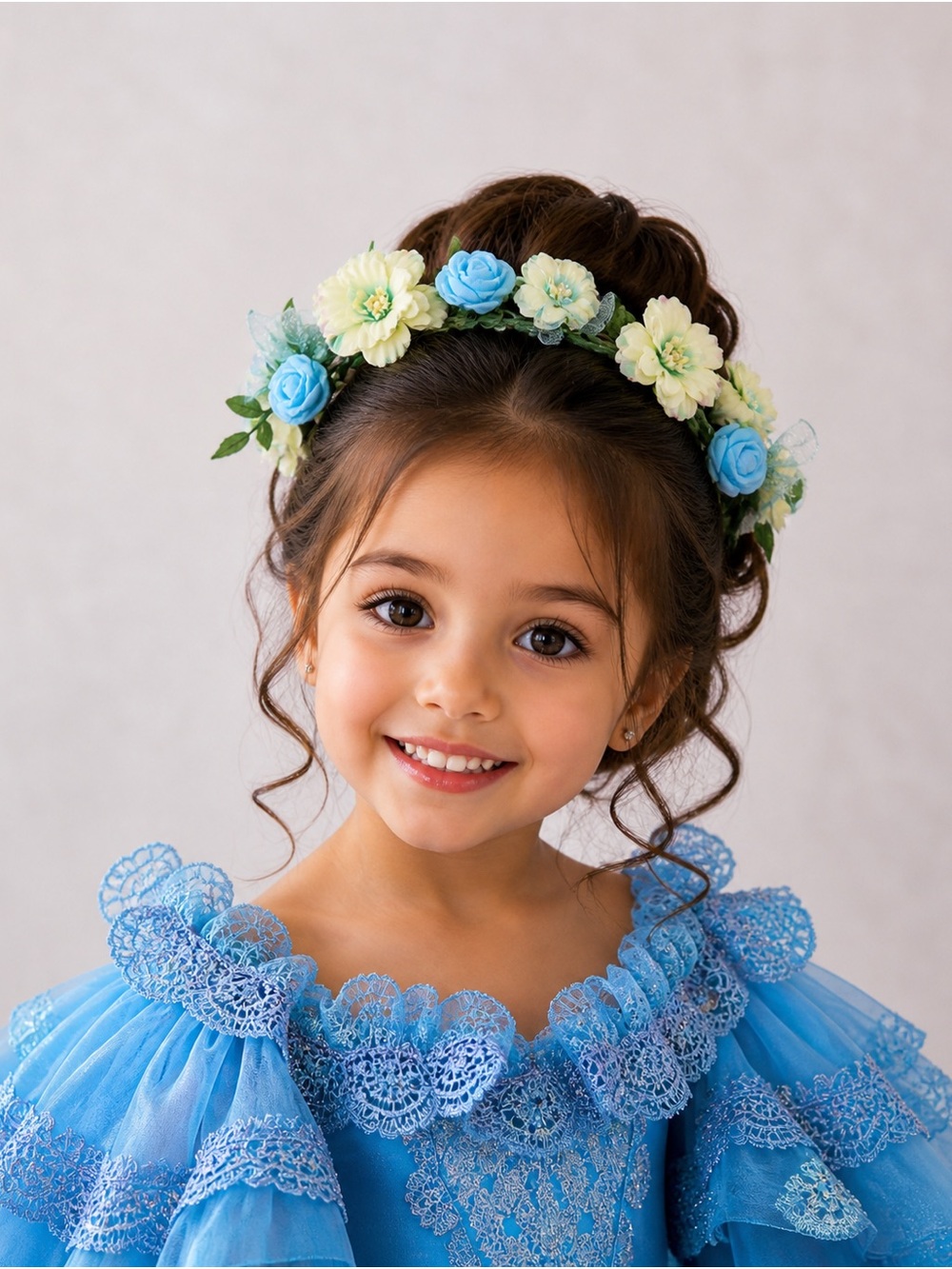 Blue Floral Headband Crown Girls Wedding Princess Hair Accessory NWT